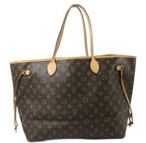 Louis Vuitton Neverfull Monogram Brown Tote Drawstring Gold Hardware